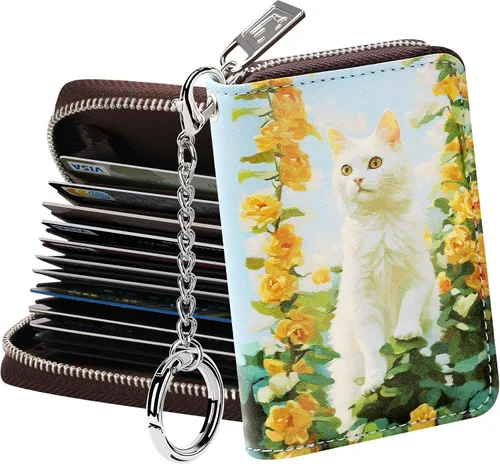 Miniatura 17 de FurArt Cartera con Cremallera para Mujeres, Cartera con Bloqueo RFID para Tarjetas de Crédito, Portador de Tarjetas de Presentación, Cartera Llavero