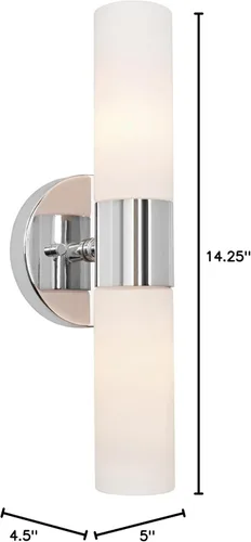 Miniatura 8 de Kira Home Duo - Aplique de pared moderno de 14 pulgadas con pantallas de vidrio esmerilado, para baño/tocador, acabado cromado