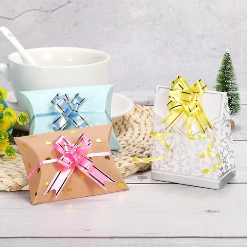 Miniatura 5 de PATIKIL Lazos de regalo, 100 unidades, canastas de regalo, lazos de envoltura de regalo, hilo dorado, lazos de regalo de Navidad a granel