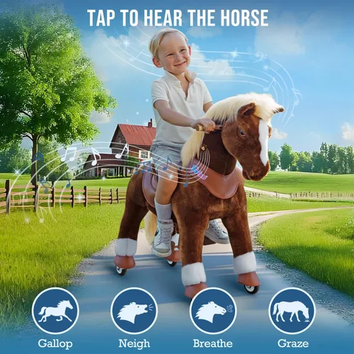 Miniatura 4 de PonyCycle Caballo para montar en pony avanzado modelo Y de peluche marrón juguete de caballo de montar tamaño 3 para edades 3–4, caballo balancín