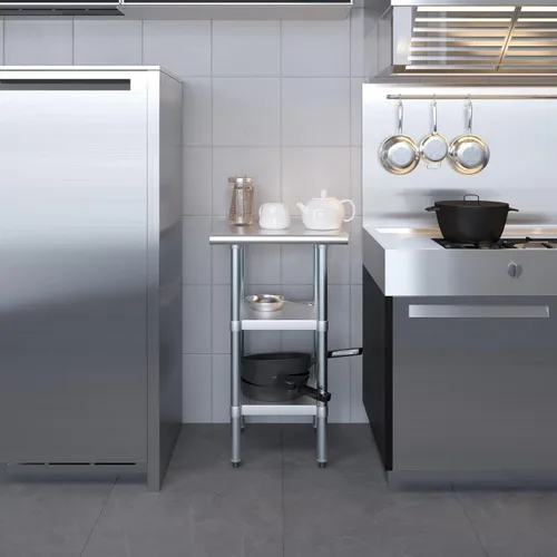 Miniatura 8 de Mesa de trabajo de acero inoxidable con 2 estantes Mesa de utilidad de metal Mesa de utilidad NSF para uso comercial y residencial