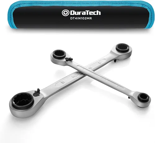 Duratech - Juego de llaves de trinquete reversibles de caja 4 en 1, extremo de caja doble, métricas, 2 piezas, 8, 10, 12, 13 y 14, 15, 17, 19 mm,