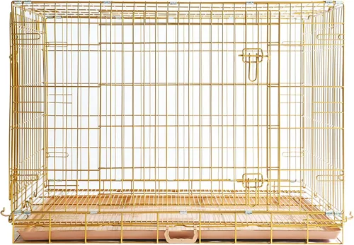 Miniatura 13 de HOMEY PET Jaula de Cobre Dorado para Perros de 91 cm, Jaula Portátil Plegable de Alambre de Metal para Perros, con Parrilla de Piso Extraíble