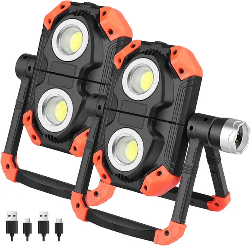 sunzone Luz de trabajo LED recargable, foco de luz de inundación portátil 2 en 1 iluminación para sitio de trabajo con bases magnéticas, luz LED