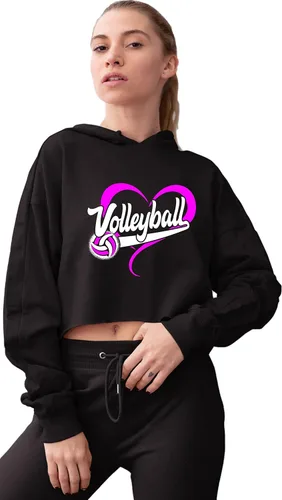 Miniatura 2 de Go All Out Sudadera con capucha recortada para mujer, diseño de corazón de voleibol, idea de regalo