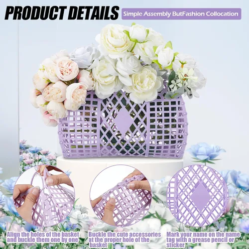 Miniatura 5 de Sweetude 6 juegos de bolsas de gelatina con lentes de sol de flores para niñas y mujeres, 6 bolsas de gelatina de plástico, bolsa de gelatina, cesta