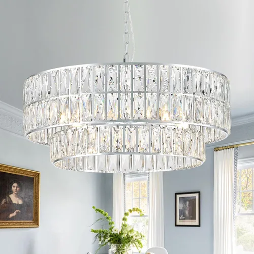 Miniatura 14 de Lámpara Colgante de Cristal de 4 Luces Araña Moderna Negra Pequeña de 12" Cristal Semi Empotrada Luz de Techo Redonda para Isla de Cocina, Negro