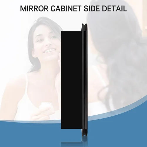 Miniatura 5 de Botiquín de baño de 24 x 16 pulgadas, color negro, botiquines de baño montados en la pared o armario con espejo empotrado, botiquines rectangulares