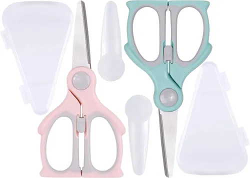 Miniatura 8 de Tijeras de comida para bebés, tijeras Kicthen - Paquete de 2 tijeras portátiles para niños saludables, tijeras de acero inoxidable con estuche