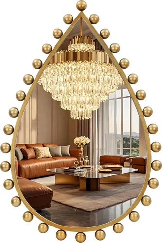 Miniatura 10 de Espejo ovalado de pared de 24 x 36 pulgadas con vidrio biselado, marco de bola de cuentas de oro antiguo, espejo de pared colgante vertical