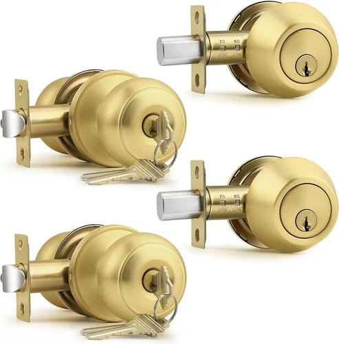 Miniatura 12 de Probrico Juego de cerraduras de perillas para puerta de entrada y cerrojo de un solo cilindro, cerraduras para puerta de entrada con cerrojo
