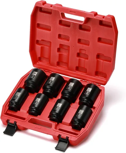 Miniatura 6 de EMENTOL 8PCS Juego de llaves de impacto para tuerca de eje de husillo de 1/2 pulgada, CR-MO, 6 puntos, SAE, juego de llaves de impacto profundo