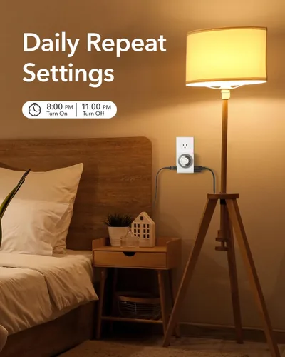 Miniatura 3 de BN-LINK Temporizador de salida con 2 enchufes con conexión a tierra, temporizador de luz mecánico para enchufe eléctrico interior, 24 horas, 3