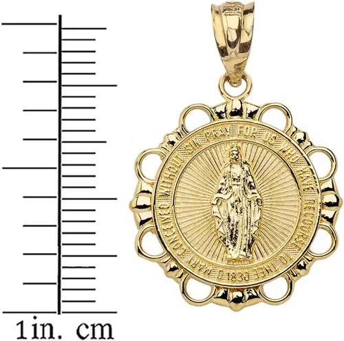 Miniatura 2 de Colgante redondo de oro amarillo de 14k con medalla milagrosa de la Santísima Virgen María, Oro amarillo