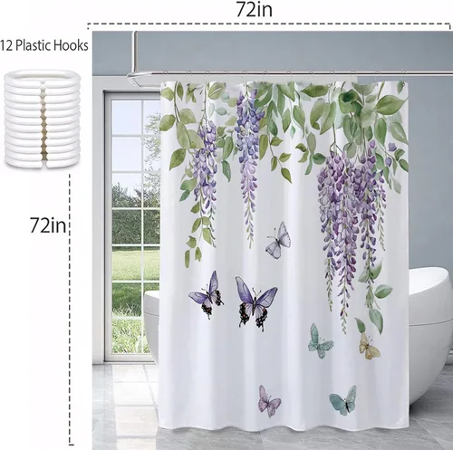 Miniatura 2 de Cortina de ducha, tela impermeable para baño, cortinas decorativas para baño, hotel (cortina, hoja verde)