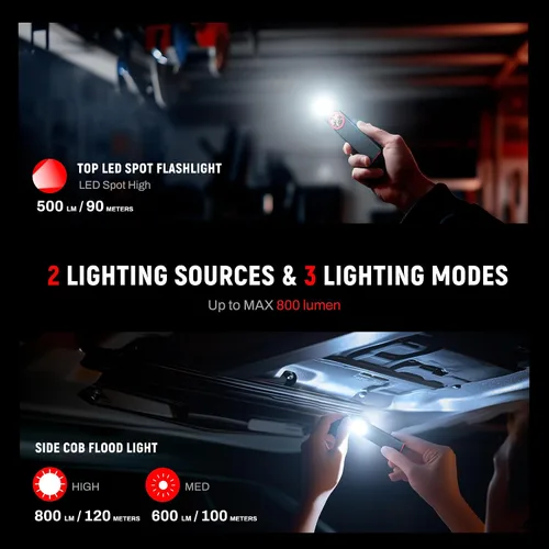 Miniatura 3 de Linterna EDC Lexall, linterna recargable de bolsillo plana de 800 lúmenes, linterna LED magnética con clip, luz de área mini regulable