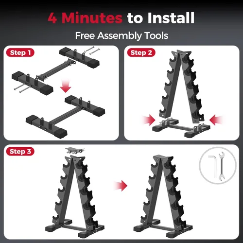 Miniatura 9 de Soporte para mancuernas solamente, soporte de pesas para mancuernas, marco en A, compacto para gimnasio en casa, ahorro de espacio