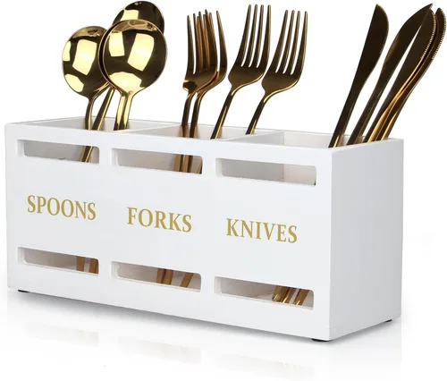 Miniatura 8 de Organizador de cubiertos de madera de granja, soporte para cubiertos de madera de acacia, para encimera de cocina, organizador de cubiertos, cuchara