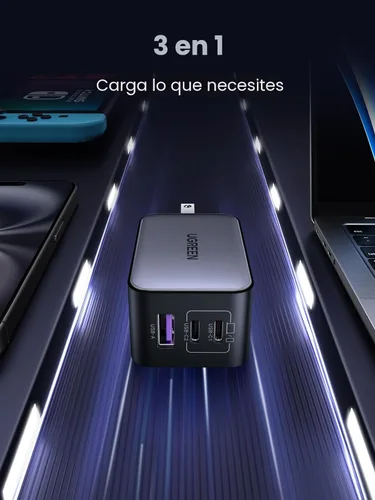 Miniatura 3 de UGREEN Nexode Cargador de pared GaN USB C de 65W, adaptador de corriente compacto plegable de 3 puertos y carga rápida para iPhone serie 17/16/15
