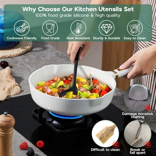 Miniatura 5 de Onader Juego de utensilios de cocina de silicona, 10 piezas de utensilios de cocina negros para utensilios de cocina antiadherentes, no tóxicos