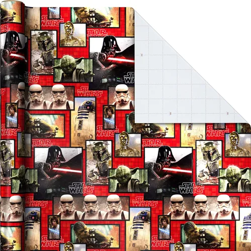 Miniatura 4 de Hallmark Papel de regalo de Star Wars con líneas de corte en el reverso (paquete de 3: 60 pies cuadrados ttl) con Yoda, Darth Vader, Chewbacca