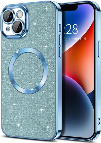 Miniatura 16 de Hython Funda para iPhone 13 Pro Max con purpurina, fundas magnéticas transparentes para teléfono con protector de lente de cámara