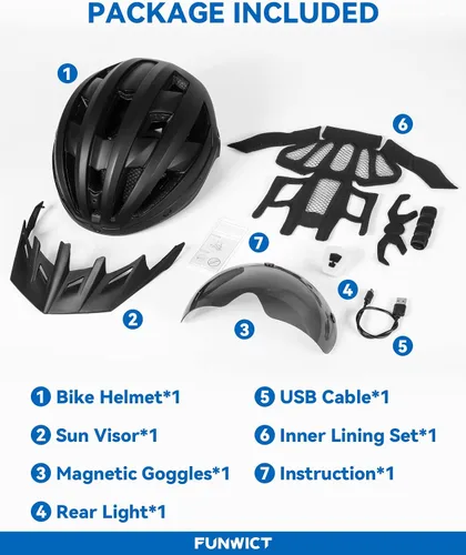 Miniatura 9 de Adult Bike Helmet with Visor and Goggles for Men Women Mountain Road Bicycle Helmet Rechargeable Rear Light Cycling Helmet