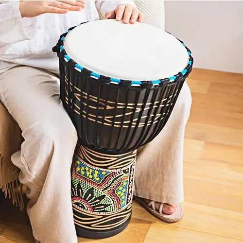 Miniatura 6 de BORIYAM - Tambor Djembe profesionalmente tallado a mano, cabeza de tambor de piel de cabra, pandereta estilo africano occidental, bongo, percusión