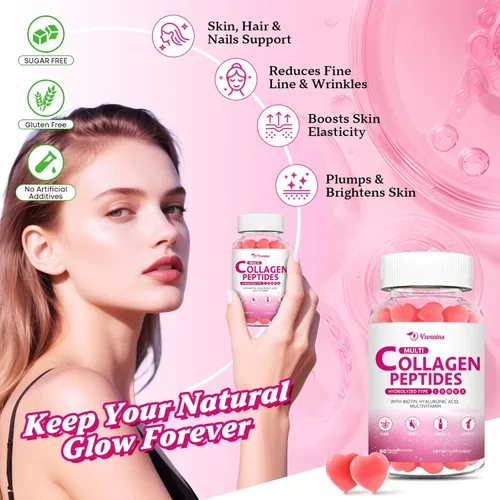 Miniatura 2 de Gomitas de péptidos de colágeno múltiple, gomitas de colágeno para mujeres y hombres, proteína tipo I, II, III, V, X con biotina, ácido hialurónico