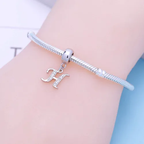 Miniatura 41 de ABUN Abalorio de plata de ley 925 con letra A a la Z, espaciador de inicial, con circonita cúbica transparete colgante, auténtica, para pulseras