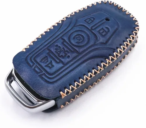 Miniatura 4 de Funda de cuero para llavero de 5 botones para Ford Mustang Explorer Taurus F-150 Fusion Mondeo Edge Lincoln MKZ MKC MKX (azul)