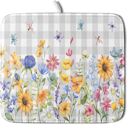 Miniatura 80 de Giwawa Tapete de Secado de Platos Retro Silueta de Cabaña del Bosque de Ciervos para Encimera 18 x 24 pulgadas Otoño Cielo Azul Nube Dibujos