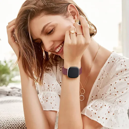 Miniatura 6 de Ouwegaga Banda elástica compatible con Fitbit Versa 4 bandas/Sense 2/Sense/Versa 3 bandas para mujeres y hombres, correa deportiva ajustable