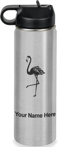 Miniatura 46 de LaserGram Botella de agua personalizada, flamenco, acero inoxidable de doble pared aislada al vacío con popote superior, regalo grabado