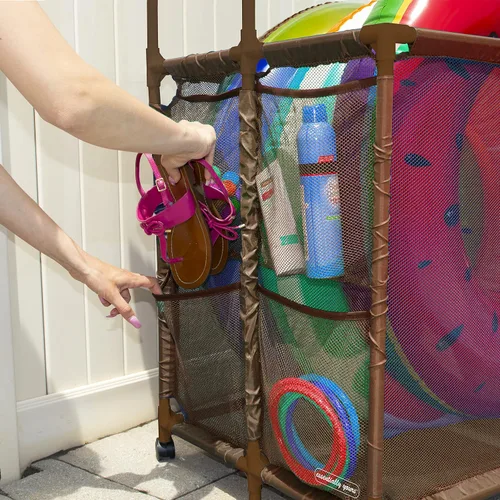 Miniatura 2 de Organizador de Equipos de Almacenamiento para Piscina - Fideos, Juguetes, Pelotas y Flotadores, Contenedor Rodante de Malla de Doble Nivel, Grande