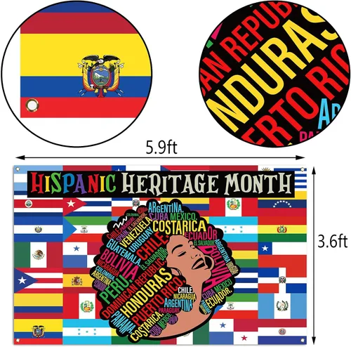 Miniatura 3 de Nepnuser Decoración del mes de la herencia hispana, telón de fondo para cabina de fotos, 21 países de habla española, cultura, escuela, aula