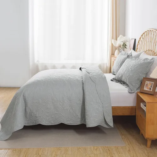 Miniatura 259 de HoneiLife - Juego de colcha de tamaño Queen, juego de ropa de cama de pana bordada de 3 piezas, colcha de lujo, ligera, cálida, para todas las Pana