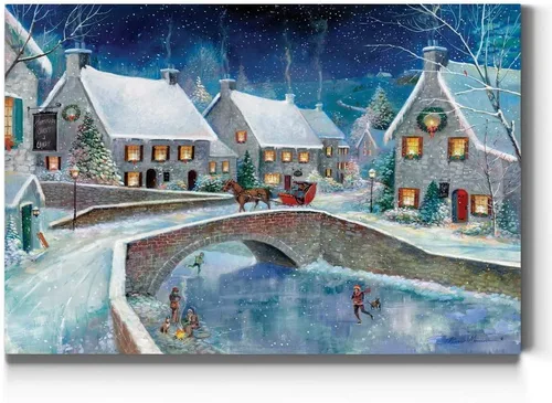 Miniatura 24 de Renditions Gallery Granja de Árboles de Navidad - Arte de pared, escena de invierno campestre con granero rojo, decoraciones encantadoras, Árbol