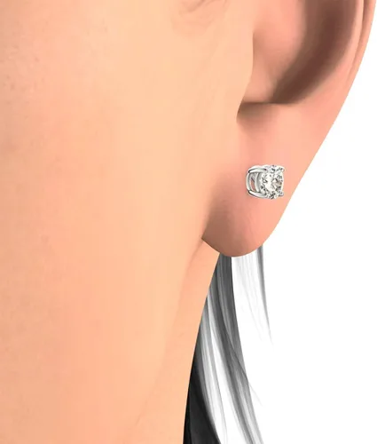 Miniatura 5 de Vaarya Aretes de tuerca de oro blanco hipoalergénico de 12 quilates con certificación GHSI2-I1 AGS de 14 quilates, Oro blanco, diamante