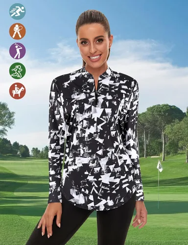 Miniatura 6 de Misyula - Camisetas de golf para mujer, con cremallera de 14, protección solar, secado rápido, tenis, correr, atletismo, entrenamiento