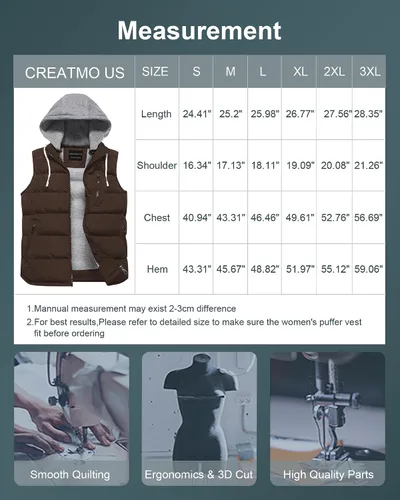 Miniatura 119 de CREATMO US Chaleco cálido para mujer, chaleco grueso acolchado sin mangas con capucha desmontable