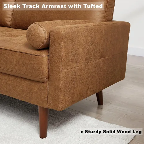 Miniatura 8 de HIFIT - Sofá de 68" de piel sintética, sofá de estilo moderno de mediados de siglo con asiento profundo tipo tufted, 2 almohadas y estructura