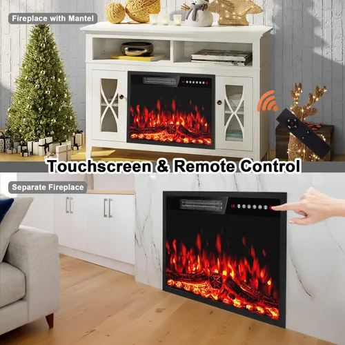 Miniatura 6 de PRETZI Calentador eléctrico de chimenea de 23 pulgadas, chimenea empotrada con control remoto y panel de control, efectos de llama LED ajustables