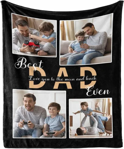 MyPupSocks Manta personalizada de collage de fotos para papá con mensaje de amor de parte de esposa, hija e hijo, manta de fotos personalizada para