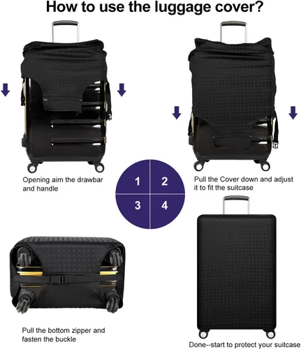 Miniatura 3 de 7-mi Maleta de Viaje Protector Maleta Funda Funda 18"-28" protector de manga de equipaje, Negro