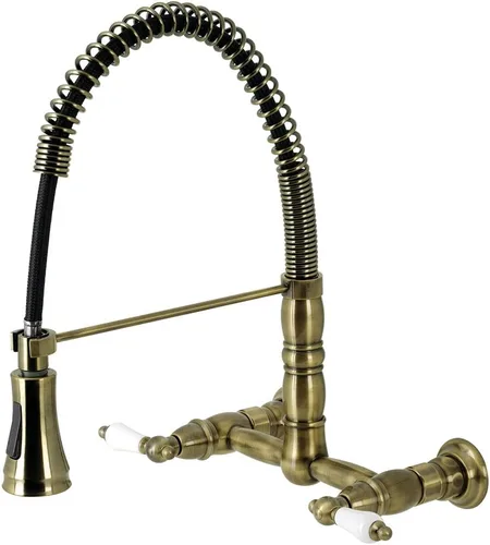 Miniatura 8 de Kingston Brass GS1273PL Heritage - Grifo de cocina con rociador extraíble, latón antiguo, 13.88 x 10 x 18.75 pulgadas