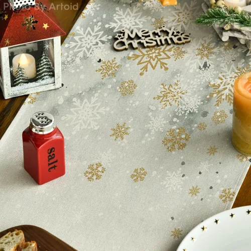 Miniatura 3 de Artoid Mode Camino de mesa de Navidad con copos de nieve en acuarela, ciervos, árboles, copos de nieve, Navidad, vacaciones, cocina, decoración