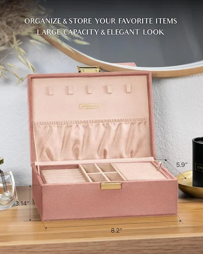 Miniatura 4 de Benevolence LA Caja grande de almacenamiento de joyas, cajas de joyería de terciopelo para mujer, organizador de aretes para mujer, pequeño