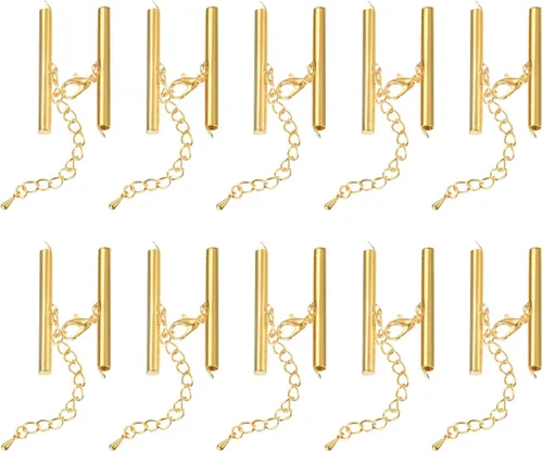 Miniatura 44 de uxcell 10 juegos de cierres deslizantes con cierres de pinza de langosta y cadena de extensión, extremos de cable deslizante de tubo de 0.394 Dorado