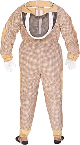Miniatura 5 de Traje de abeja de 3 capas con velo de esgrima un par de guantes a prueba de picaduras traje de apicultura ventilado Caqui